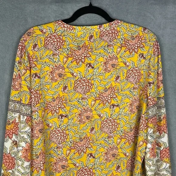 Belle Kim Gravel Top Womens Large Yellow Floral Boho Peasant Career Feminine - Picture 5 of 13